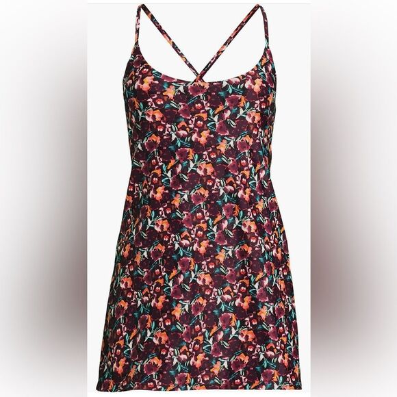 Land's End Red Andie Tugless Fiji X back swim dress dark wine abstract floral S - Picture 3 of 8